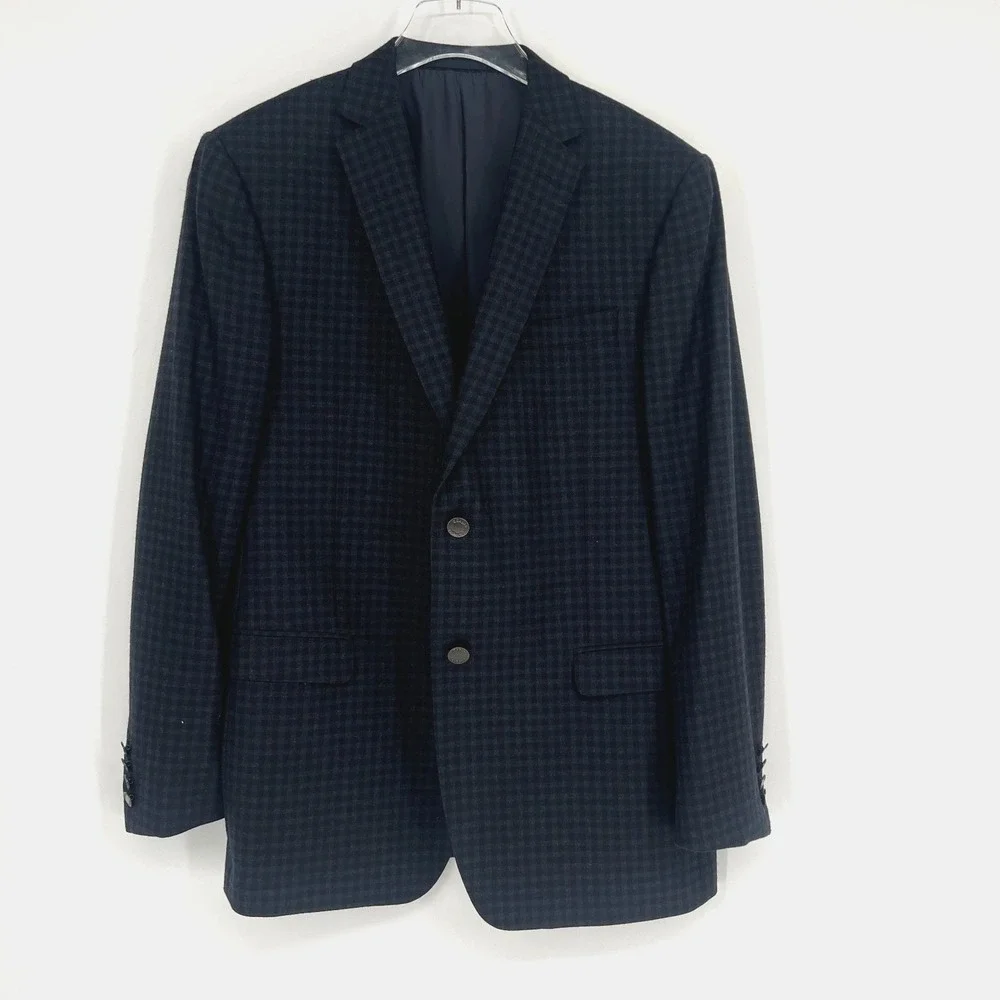 Z Zegna Blazer Mens 52R Wool‎ Plaid Drop 7 Blue Preppy Classic Designer